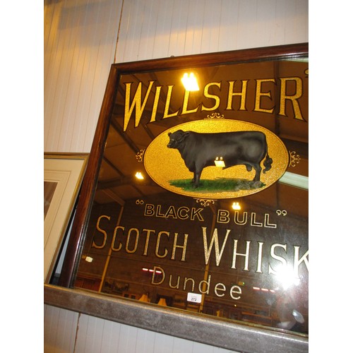 272 - Victorian Pub Mirror for Willsher's Black Bull Scotch Whisky Dundee by London Sandblast Glass Works ... 