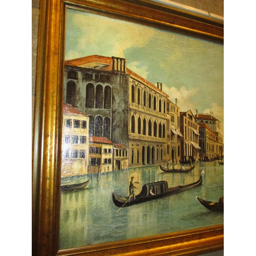 527 - After Canaletto, Oil on Canvas, Grand Canal Venice, 51x94cm