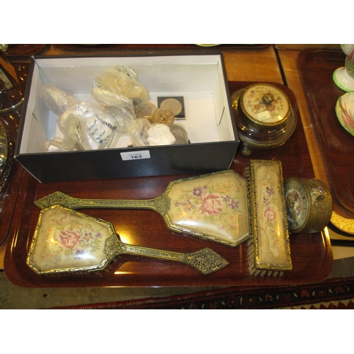 163 - Petit Point Dressing Table Set and a Box of Coins