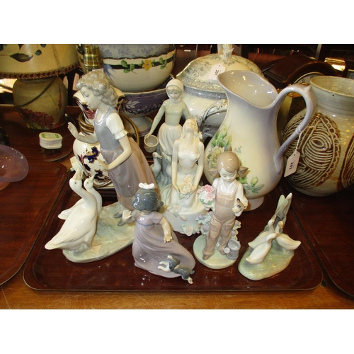 202 - Masons Pottery Lamp, Lladro and Other Figures and a Jug