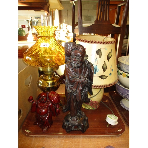 203 - Radford Table Lamp, Oil Lamp and 2 Figures