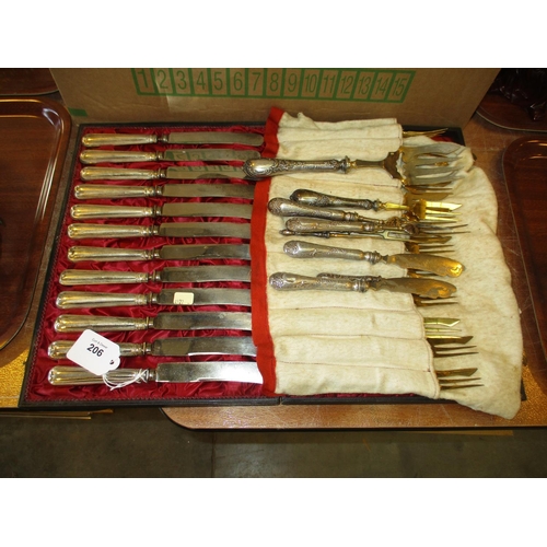 206 - Cased Set of 12 Knives and Other Cutlery