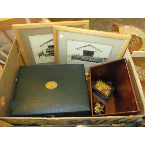 211 - Leather Jewel Box, 2 Russian Lacquer Boxes, Mahogany Stationery Rack and 2 Military Photographs