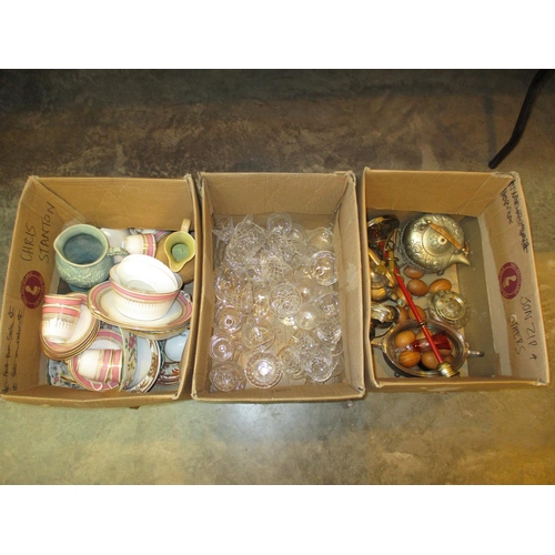 222 - Three Boxes of Ceramics, Glass and Metalwares