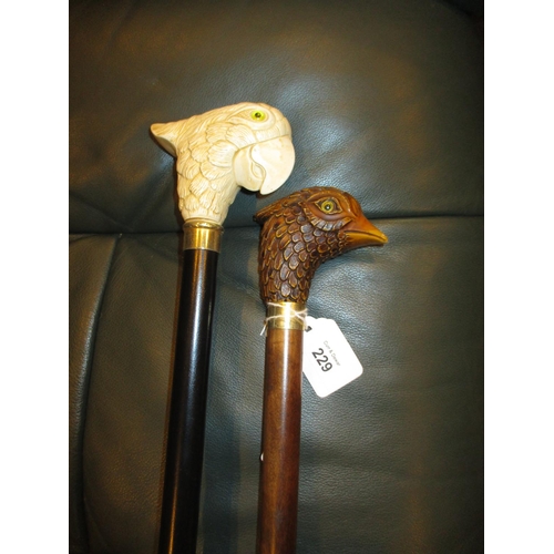 229 - Two Bird Head Handle Walking Sticks