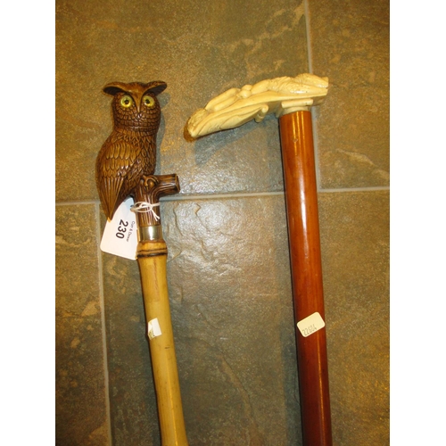 230 - Owl and Female Figure Handle Walking Sticks