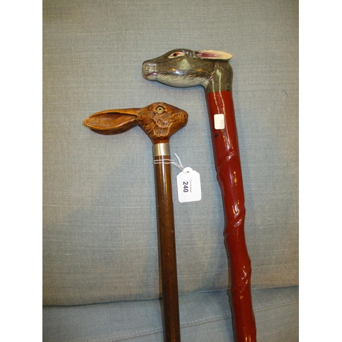 240 - Two Rabbit/Hare Handle Walking Sticks