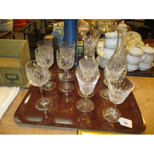 99 - Two Crystal Wine Carafes and Sets of 4 and 5 Wine Goblets