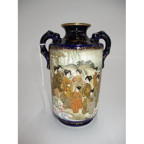 301 - Japanese Satsuma Vase Painted with 2 Panels of Figures, 15cm