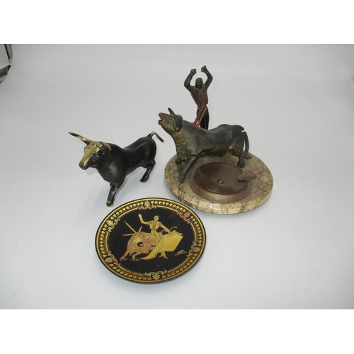 304 - Small Bronze Bull, Matador Ash Dish and Dish