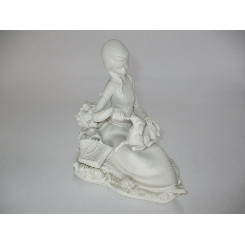 316 - Lladro Bisque Figure of a Girl Feeding a Lamb, 18cm