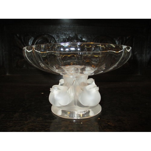 319 - Lalique France Frosted and Clear Glass Bonbon Dish, the Pedestal Moulded with 4 Birds, 14cm diameter