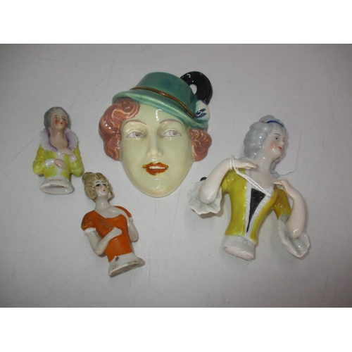 341 - Three Early 20th Century Pin Cushion Ladies and a Portrait Plaque