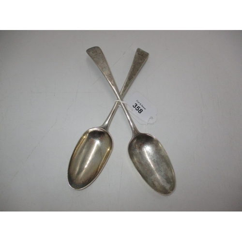 358 - Pair of 18th Century London Silver Table Spoons, Maker IS, 120g, hallmarks rubbed