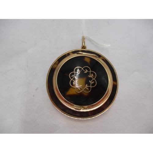 368 - Victorian Tortoiseshell and Yellow Metal Compact as a Pendant