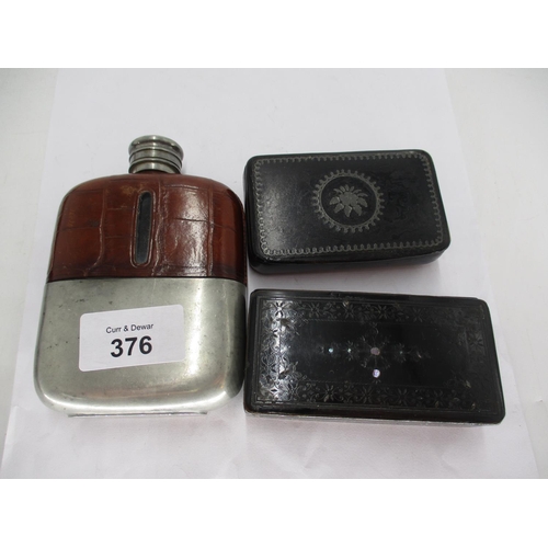 376 - Two 19th Century Lacquer Snuff Boxes and a Hip Flask