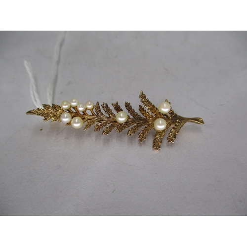 380 - 9ct Gold Fern Leaf and Pearl Brooch, 4.6g