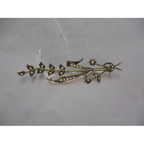 381 - 9ct Gold and Pearl Lily of the Valley Brooch, 3.5g