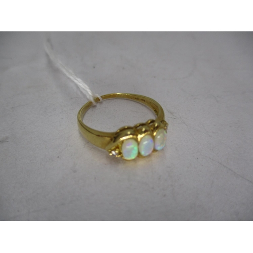 382 - 18ct Gold and 3 Opal and 2 Diamond Ring, 3g, Size O