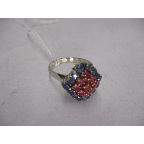 386 - 18ct Gold Blue and Red Stone Cluster Ring, 5.6g, Size O