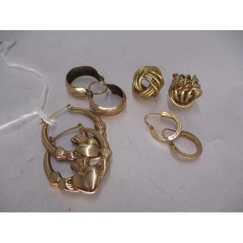 393 - Three Pairs of 9ct Gold Earrings, 6.9g, and Another Pair, 8.6g total