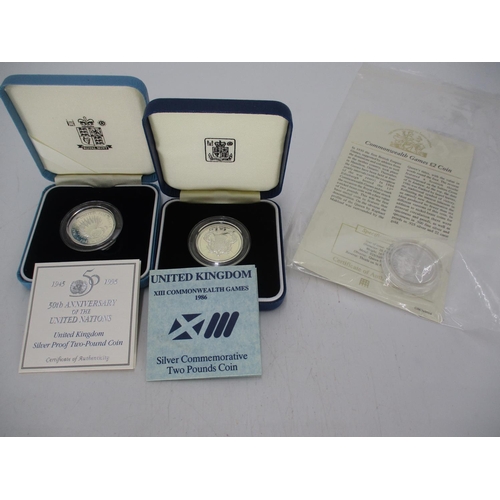 480 - £2 Silver Coin 1986 Commonwealth Games, £2 Silver Coin 1995, 50th Anniversary of The UN, £2 Coin 198... 