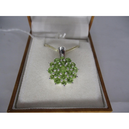 487 - Peridot Large Cluster Pendant and Chain