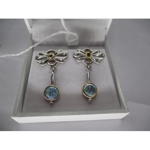 497 - Ruby and Cabochon Aquamarine Drop Earrings