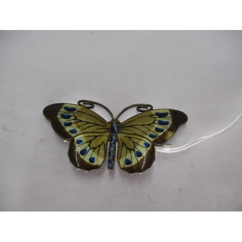 505 - Marius Hammer Norwegian Silver and Enamel Butterfly Brooch in Graduated Shades of Ochre with Blue/Bl... 