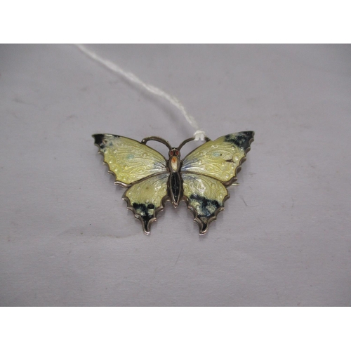 507 - Small Silver and Enamel Butterfly Brooch with Cream Wings and Blue Tips, by Cupples & Hall, Birmingh... 