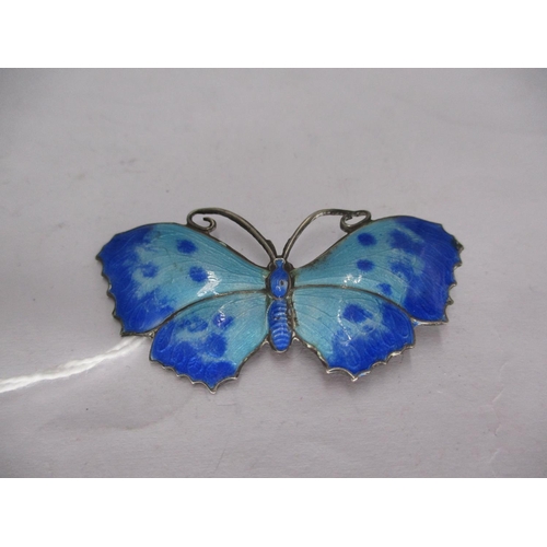 509 - Silver and Enamel Butterfly Brooch with Turquoise Wings, Blue Spots and Edges, Stamped Sterling, c.1... 