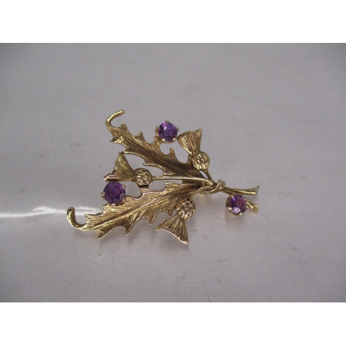 511 - 9ct Gold and Amethyst Thistle Spray Brooch, 5.2g