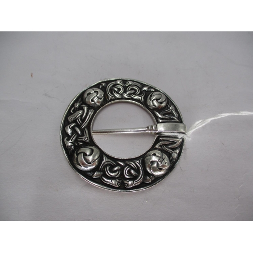 514 - Alexander Ritchie Iona Silver Celtic Pattern Plaid Brooch, Stamped AR, IONA, I.C.A, Hallmarked 1937