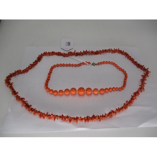 520 - Branch Coral Necklace and a Coral Coloured Bead Necklace