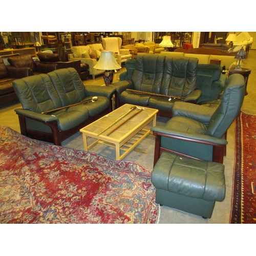 664 - Pair of Ekornes Stressless 2 Seat Settees with Chair and 2 Stools