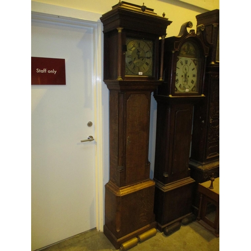 678 - Joshua Rudd Bradford Brass and Steel Dial 8 Day Oak Longcase Clock