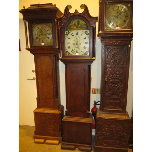 679 - Young Dundee Painted Dial 8 Day Oak Longcase Clock