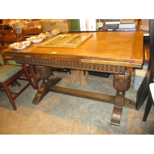 699 - 1920's Oak Jacobean Style Draw Leaf Dining Table, table top 136.5x79cm, each leaf 42.5cm