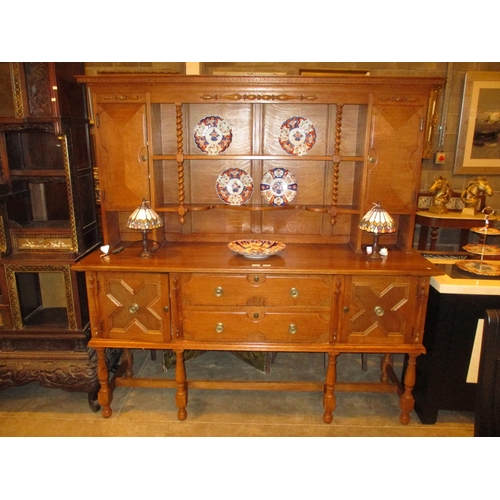 704 - 1920's Oak Shelf and Cupboard Back Dresser, 181cm