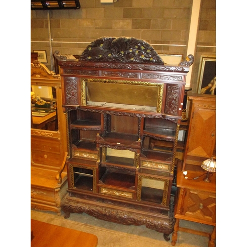 705 - Japanese Ornately Carved Wood Display Cabinet having Lacquer, Bone and Mother of Pearl Decoration, b... 