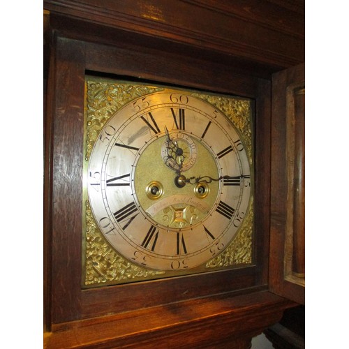 678 - Joshua Rudd Bradford Brass and Steel Dial 8 Day Oak Longcase Clock