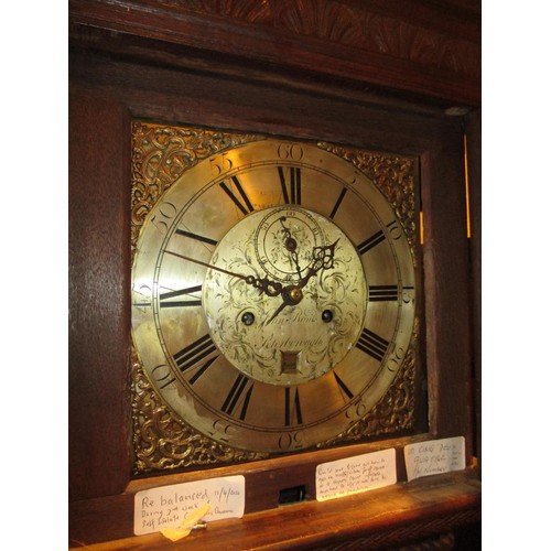 680 - John Bond Peterborough Brass Dial 8 Day Carved Oak Longcase Clock