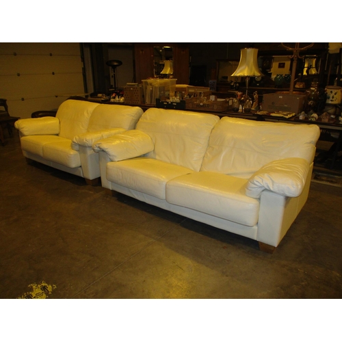 677 - Pair of Quality Modern Cream Leather 3 & 2 Seat Settees, ex. John Lewis