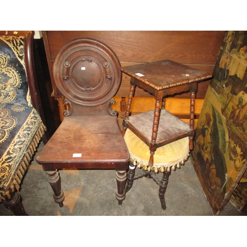 725 - Victorian Hall Chair, Stool and Small Table