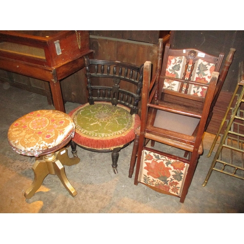 728 - Victorian Ebonised Chair, 2 Bedroom Chairs and a Stool