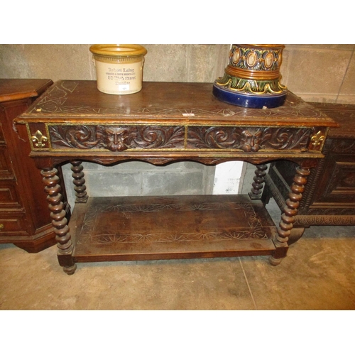 749 - Late Victorian Carved Oak Single Drawer Hall Table, 106cm