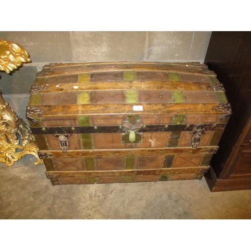 755 - Vintage Wood Banded Saratoga Trunk