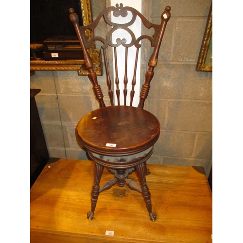 757 - Victorian Revolving Seat Height Adjustable Chair on Brass and Glass Ball and Claw Feet