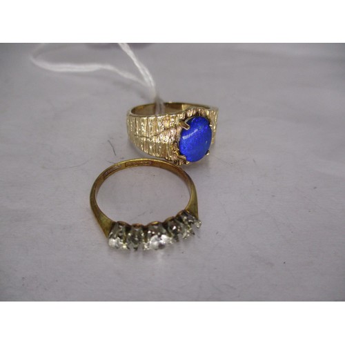 412 - 9ct Gold and Blue Cabochon Ring, 4.8g, Size O, and a Faulty 18ct Gold Ring, 1.9g