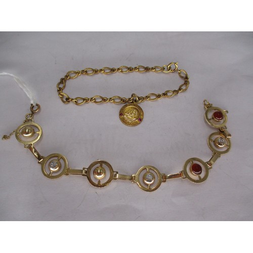 414 - 14K Gold Diamond and Hard Stone Set Bracelet, along with a 10K Gold Pendant on a Chain